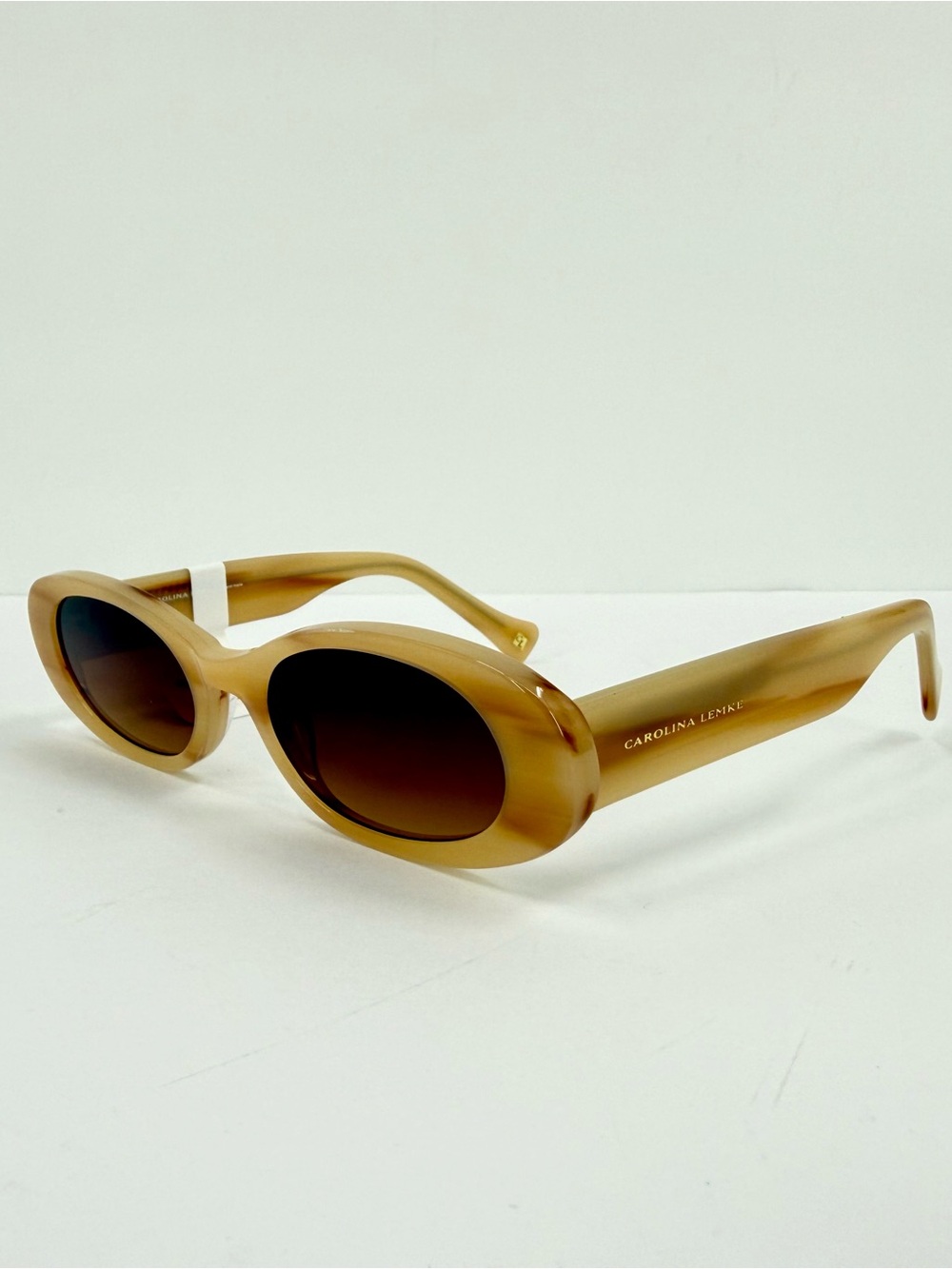 Carolina Lemke Morgan Sunglasses Marbled Beige Oval Designer in Box and Case